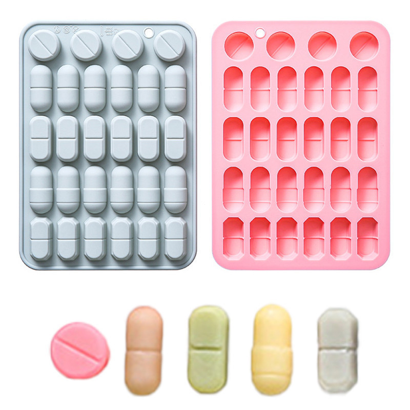 Molde de silicone em formato de pílula para fazer chocolate/balas de goma/alimentos para bebês, bandeja de cozimento com