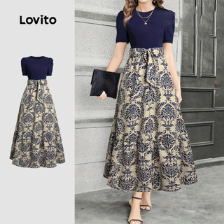 Lovito Elegante Vestido com cadarço Colorblock vestido primavera/verão para mulheres Bordado LK3ED612