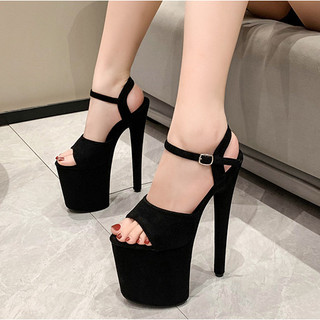 Dedo do pé redondo plataforma de dedo do pé aberto novo estilo salto Stiletto flanela moda sandálias 17cm20cm sapatos fe