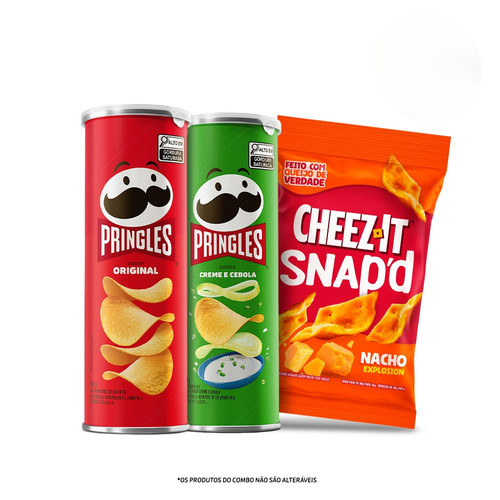 Combo Salgadinho Batata Frita Pringles Original 104G E Creme E Cebola 109G E Cheez-It Snapd Nacho Explosion 45G