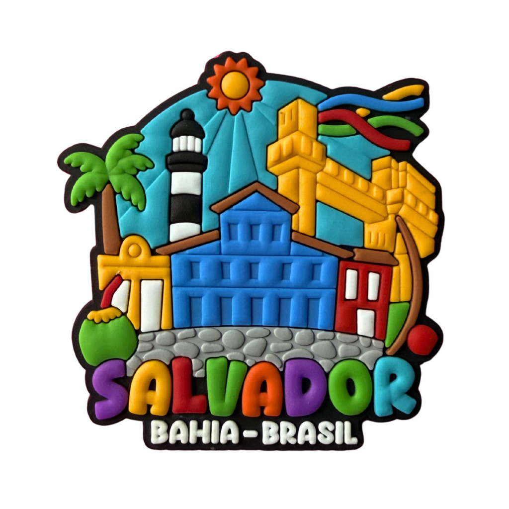 Imã de Geladeira Emborrachado Salvador BA Miscelânea - Lembrança Bahia Pelourinho Farol Elevador