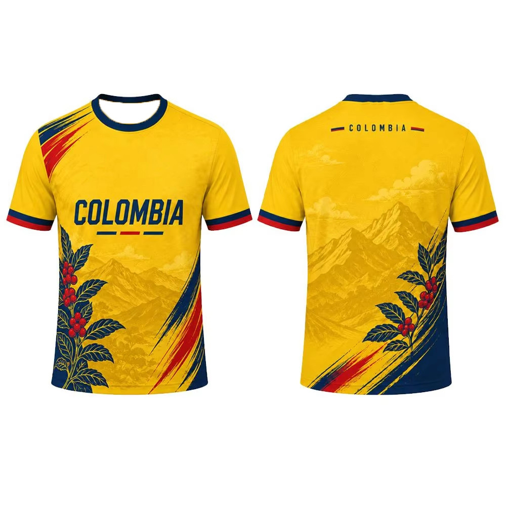 Crianças Masculinas Colômbia Camisa De Futebol Bandeira Cor Escova Acidente Vascular Cerebral Gráfico Secagem Rápida Res