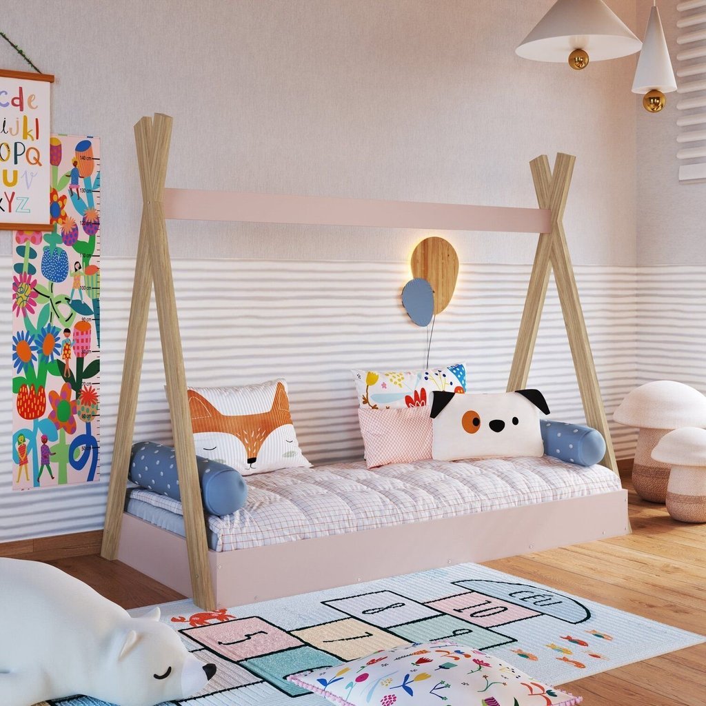 Cama Cabana de Solteiro 129cm X 198cm X 82,6cm Itapuã/Rosa