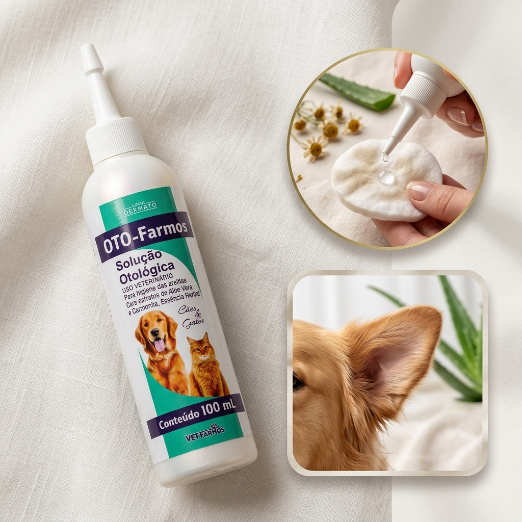 Limpa Ouvido Orelha P/ Cães E Gatos Oto Farmos 100ml Remove Cerume, Sujeira E Mau Odor