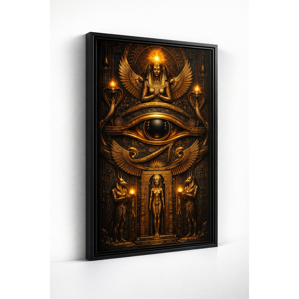 Quadro Decorativo Olho de Hórus Egito Antigo Deuses Mitologia Egípcia Dourado Sala Quarto Decoração Poster