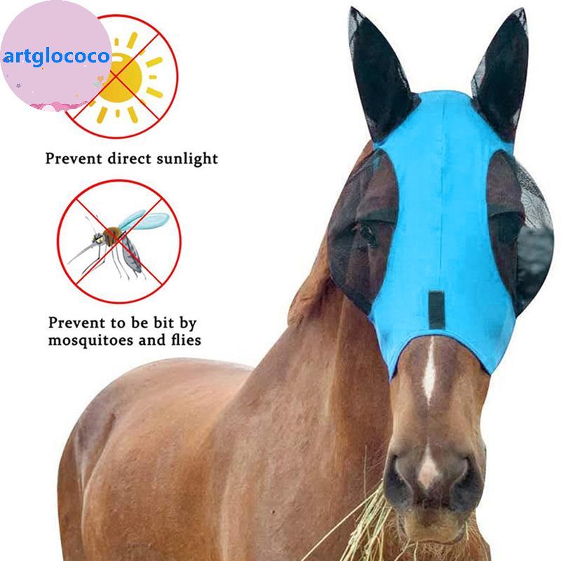 Artglococo 1pc Máscara De Malha Anti-Mosca Cavalo Stretch Bug Eye Horse Fly Mask Com Orelhas Cobertas Nariz Longo BR