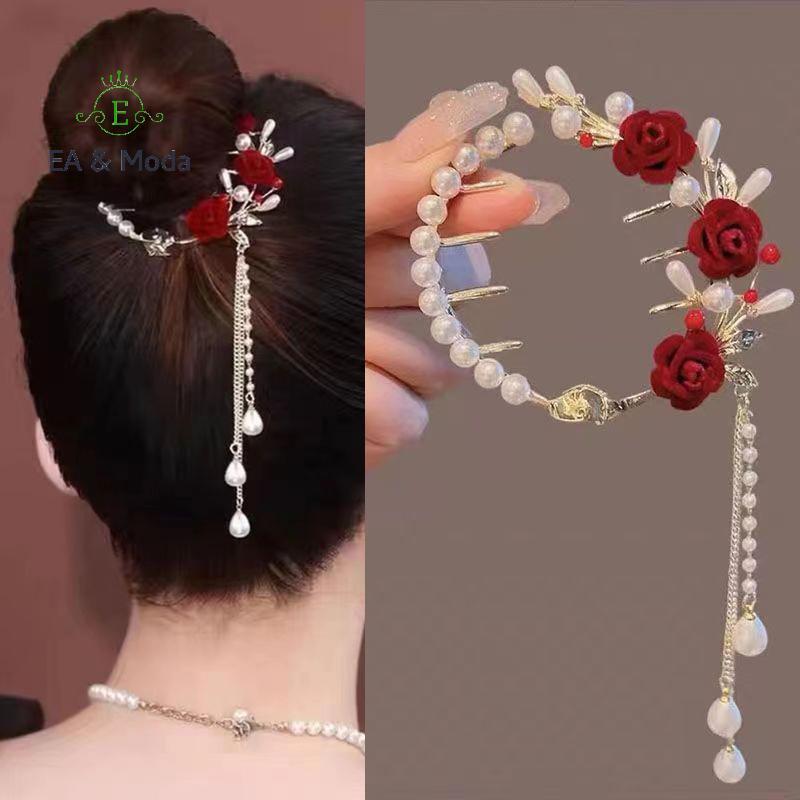 EA & Moda Elegante Garra De Cabelo Pílula Cabeça Rabo De Cavalo Bule Pérola Strass sel Tubarão Clipe Grampo Cocar .