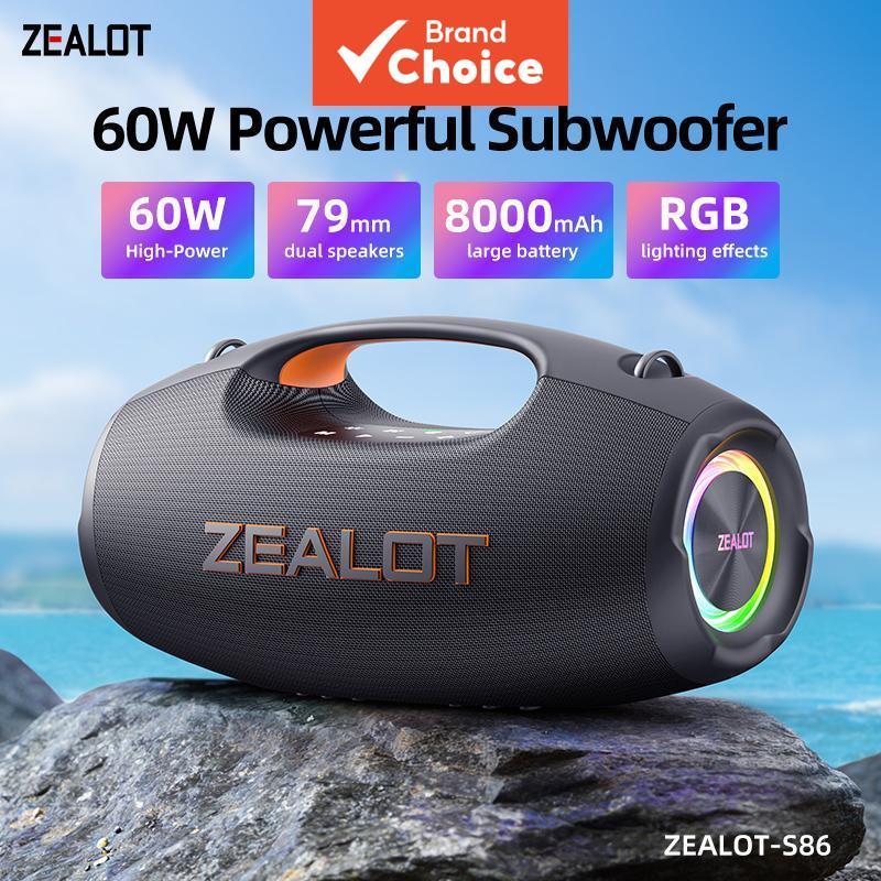 ZEALOT S86 Caixa de Som Bluetooth portátil 60W, graves sem fio ao ar livre, IPX6