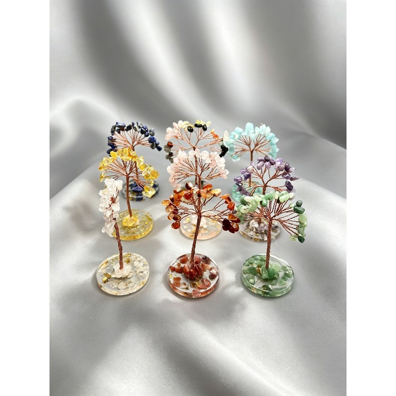 1 peça de cristal Natural fortuna árvore disco resina incrustada Base de cascalho dinheiro decorativo decoração para cas