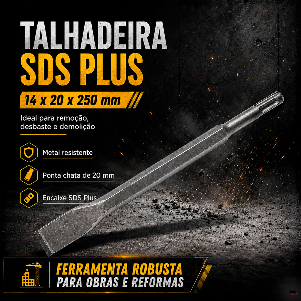Talhadeira SDS Plus 14 x 20 x 250 mm para Martelete em Obras e Reformas
