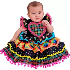 Vestido de Festa Junina Bebe Menina de Luxo Com Saia Rodada