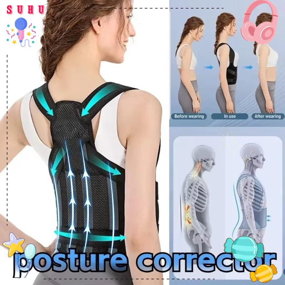 Cinta Superior Das Costas SUHU , Corretor De Postura De Barra De Suporte ABS Ajustável , Malha Respirável De Exercício U