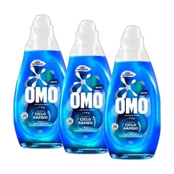 Kit 3 Lava-Roupas Líquido Omo Ciclo Rápido Ação Antiodor Frasco 1,4L cada