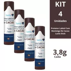 Kit 4 Un Protetor Labial Manteiga De Cacau Lunis Stick 3,8g Cada