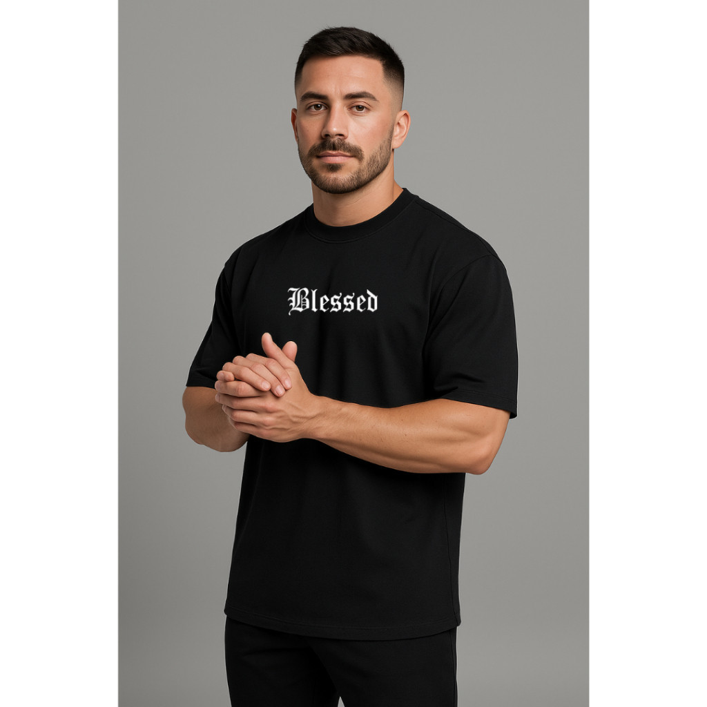 Camiseta Oversized 100% Algodão BLESSED Masculina Premium Streetwear Caimento Perfeito Moda Academia entrega imediata