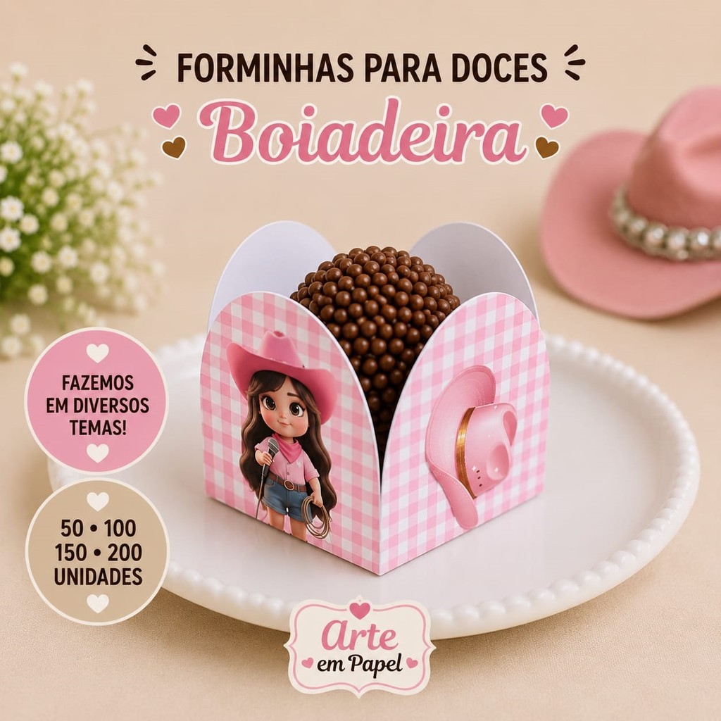 Forminhas Para Doces Personalizadas 4 Pétalas BOIADEIRA Envio 24H Festa Aniversário Brigadeiro