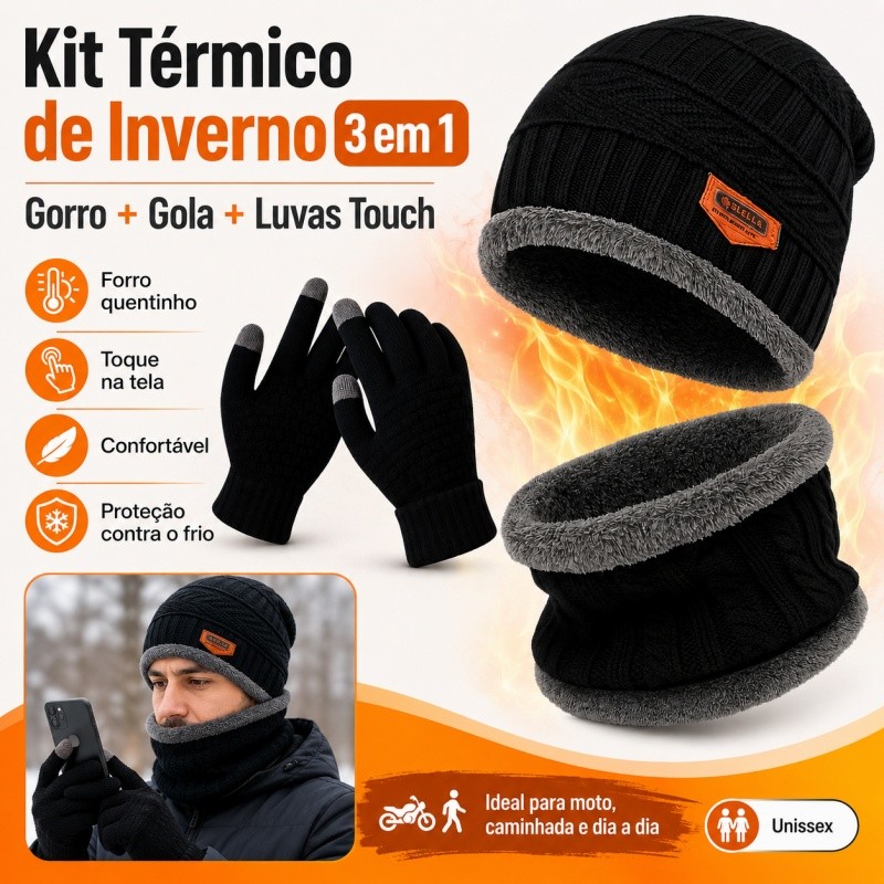 Kit Frio Inverno Touca Gorro + Luva Touch Celular + Cachecol Quentinho