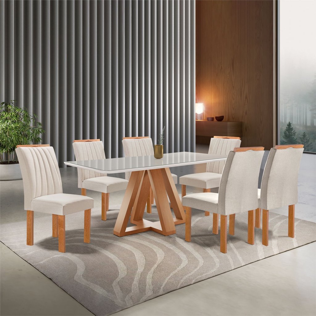 Conjunto Mesa Tampo Smart Plus Vidro Kyra 170CMX90CM 6 Cadeiras Arizona