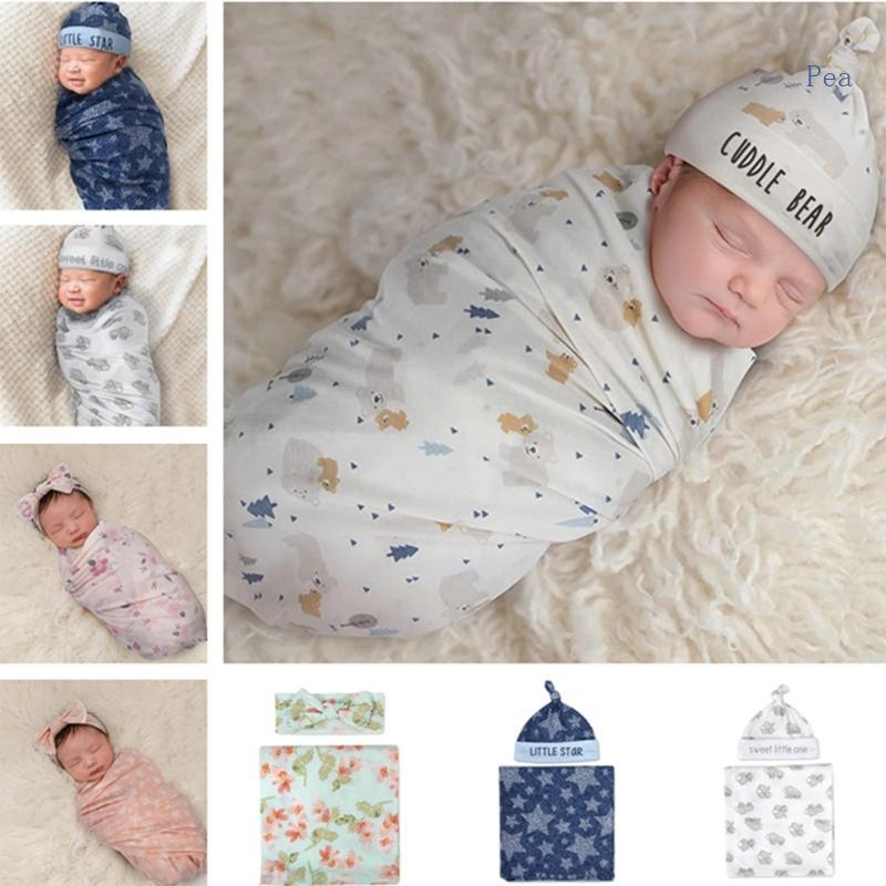 Ervilha 2 Peças De Bebê Recém-Nascido Fofo Floral Animal Swaddle Envoltório Recebendo Cobertor Com Conjunto De Chapéu