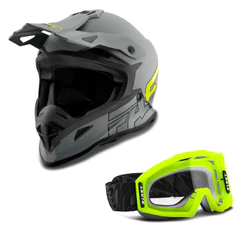Kit Capacete Motocross Fast 788 Grey Cinza + Óculos Blast Nf