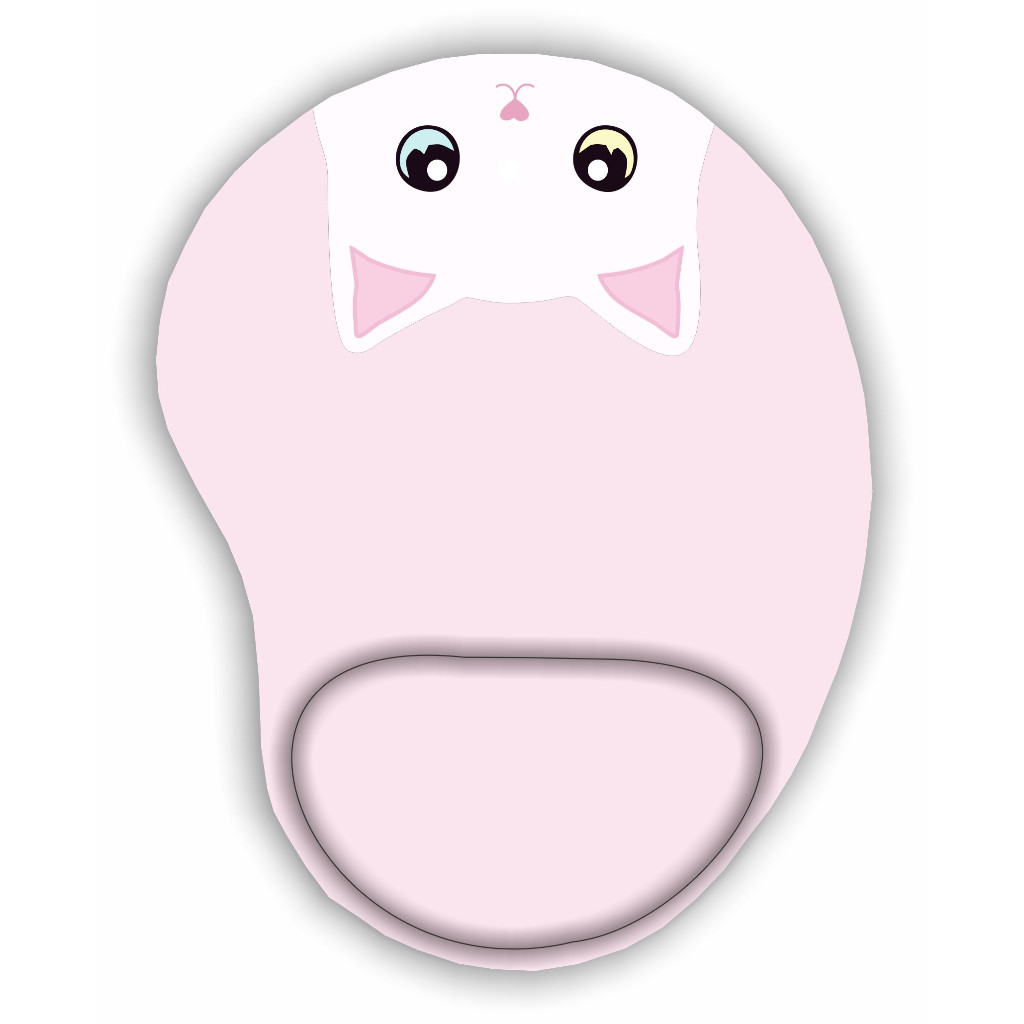 Mouse Pad com apoio Ergonômico Gato Branco Olhos Coloridos