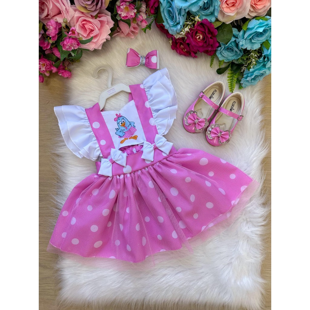 Vestido Galinha Pintadinha Rosa Bebê Princesa Belli Temático Aniversários e Festinhas Infantil Tematicas