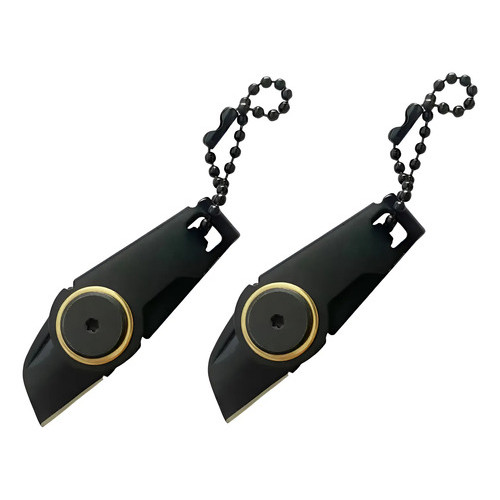 2 Mini Canivete Chaveiro Portátil EDC Preto Com Corrente Faca Estilete Dobrável Afiado de Bolso