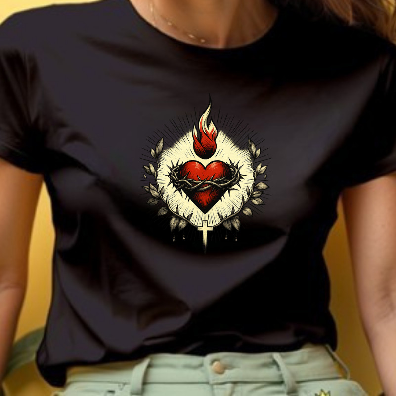 Blusa Camiseta Feminina Sagrado Coração de Jesus Moda Católica Cristã Religiosa
