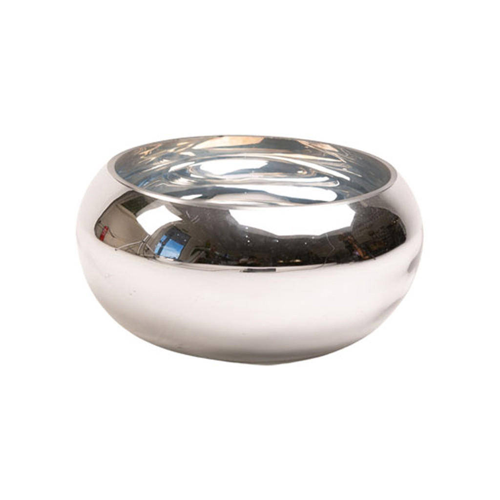 Vaso de Vidro Espelhado Prata 30cm Modelo Bacia Centro de Mesa Bacia Cachepot