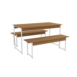 Conjunto: Mesa Sala Jantar Industrial LI013 c/ Tampo Madeirado 136x72cm c/ 2 Bancos Canela/Branco - Kappesberg em Oferta na Shopee