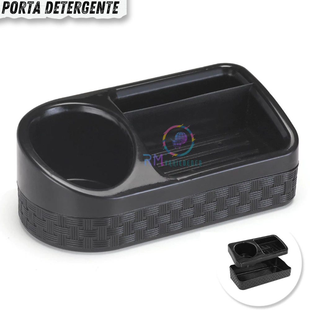 Porta Detergente Preto  Rattan  Esponja e Sabão Com Base preto Com destaque Para Higienização em Oferta na Shopee