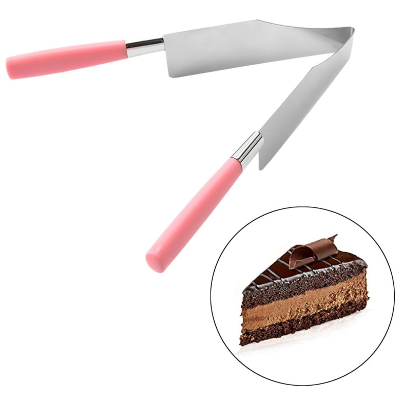 Faca para bolo de 1 peça, fatiador de bolo em aço inoxidável, pegador de bolo com cabo de plástico