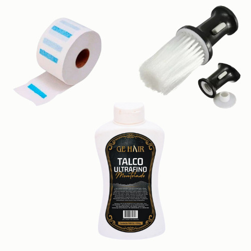 Kit espanador talqueira+100 golas Higienicas+1 Talco  Dom Pelo Higiene barbearia.