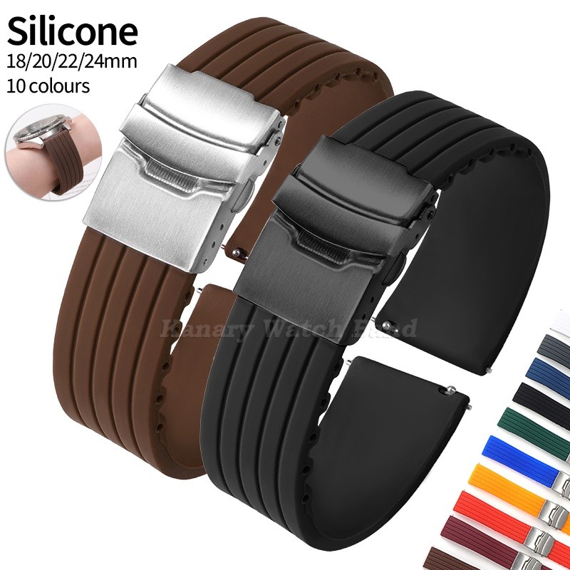 Pulseira De Relógio De Liberação Rápida De Silicone 18mm 20mm 22mm 24mm Fivela Dobrável Universal Borracha Macia Masculi