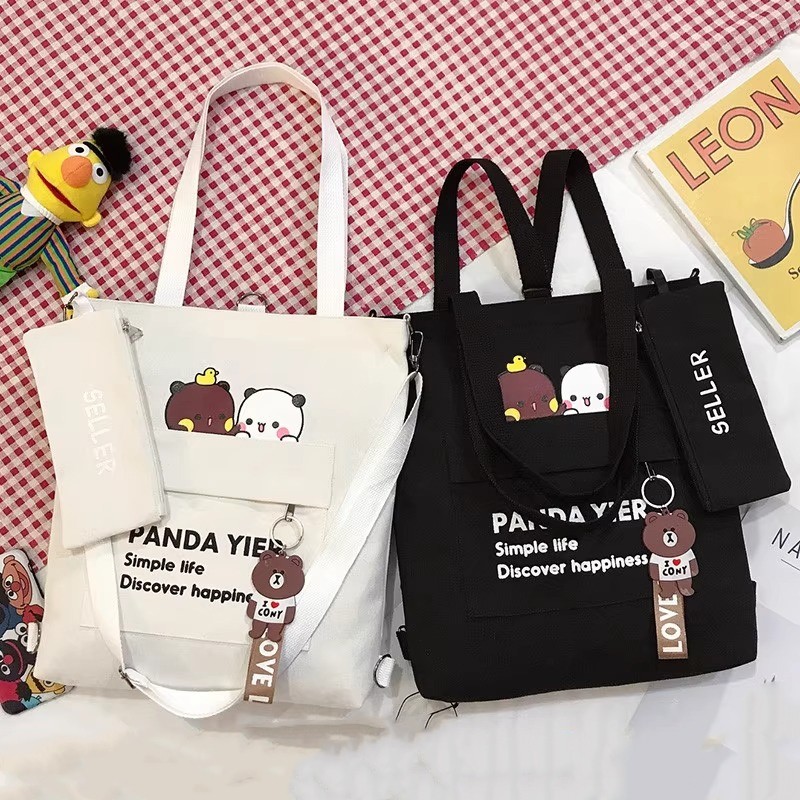 Bolsa Feminina De Lona Estilo Casual / Grande Capacidade, Alça De Mão E Alça Transversal, Versátil E Estilosa em Oferta na Shopee