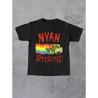 Camiseta Preta Oversized de Algodão Unisex, Estampa de Nyan Cat Apocalipse, Moda Urbana Geek e Nostálgica em Oferta na Shopee