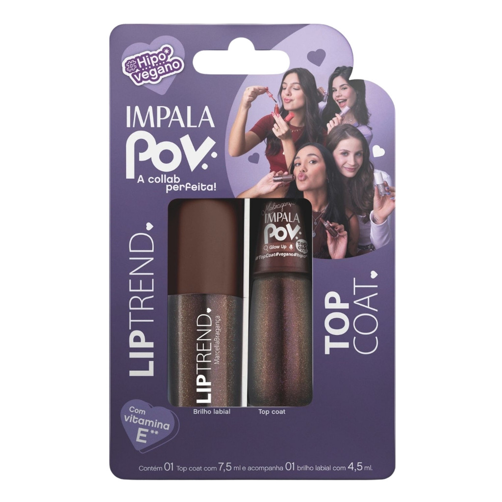 Kit Esmalte Top Coat E Brilho Labial Coleção Pov Glow Impala