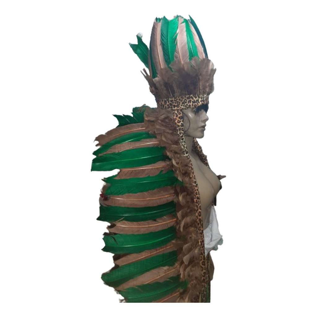 Penachos Cocar Índios Pena Verde E Marrom