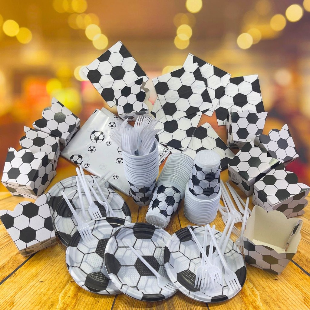 KIT190 ITENS FESTA FUTEBOL 50 COPOS + 50 PRATOS +50 GARFO + 20 GUARDANAPO + 10 TOALHA + 10 CACHEPO em Oferta na Shopee