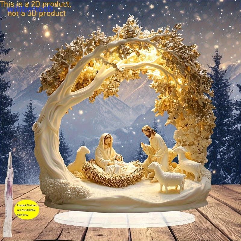 [WillbehotB] Decoração De Mesa Estátua De Família Jesus Árvore Da Vida Recém-Nascido Acrílico Placa Plana Enfeites De Pa