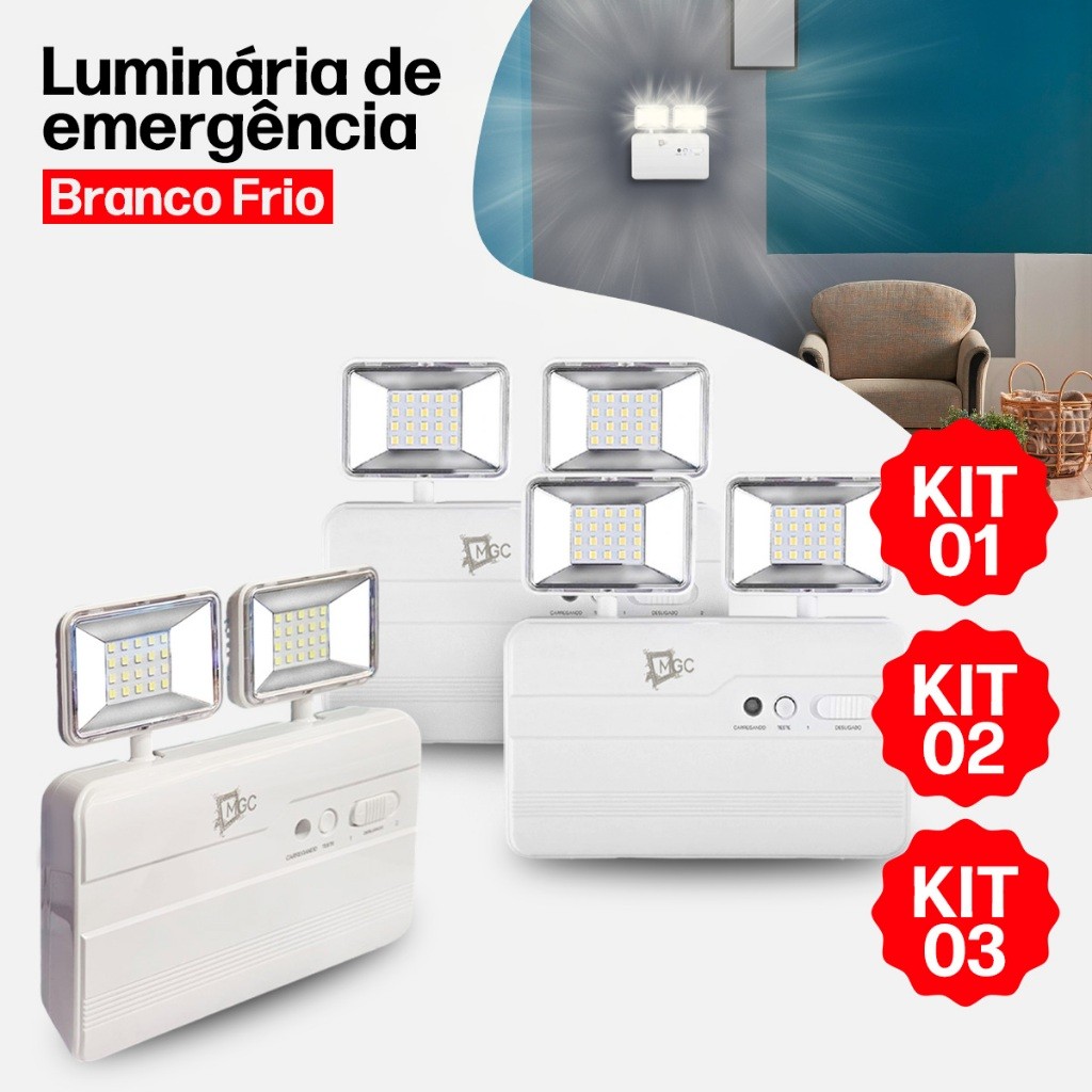 Luminária de Emergência 40 LEDs Bivolt Recarregável Luz Fria Portátil 2 Farol Ajustáveis
