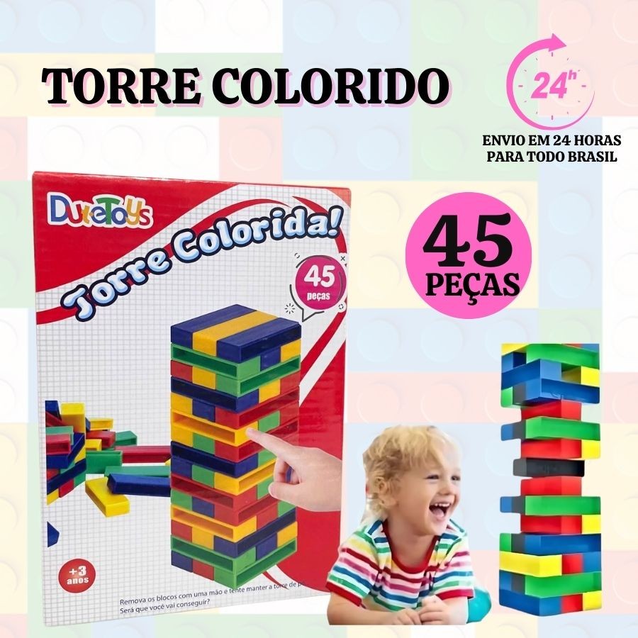 Jogo Caiu Perdeu 45 Peças Torre Maluca De Equilíbrio Divertida Colorida Coordenação Didático