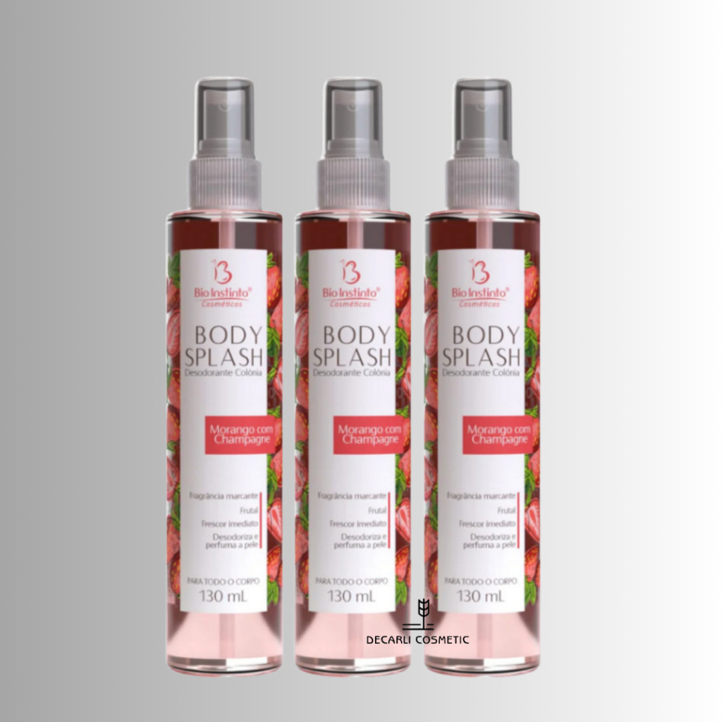 3 UN Body Splash Morango com Champagne 130ml  Bio Instinto(Perfume Corporal)