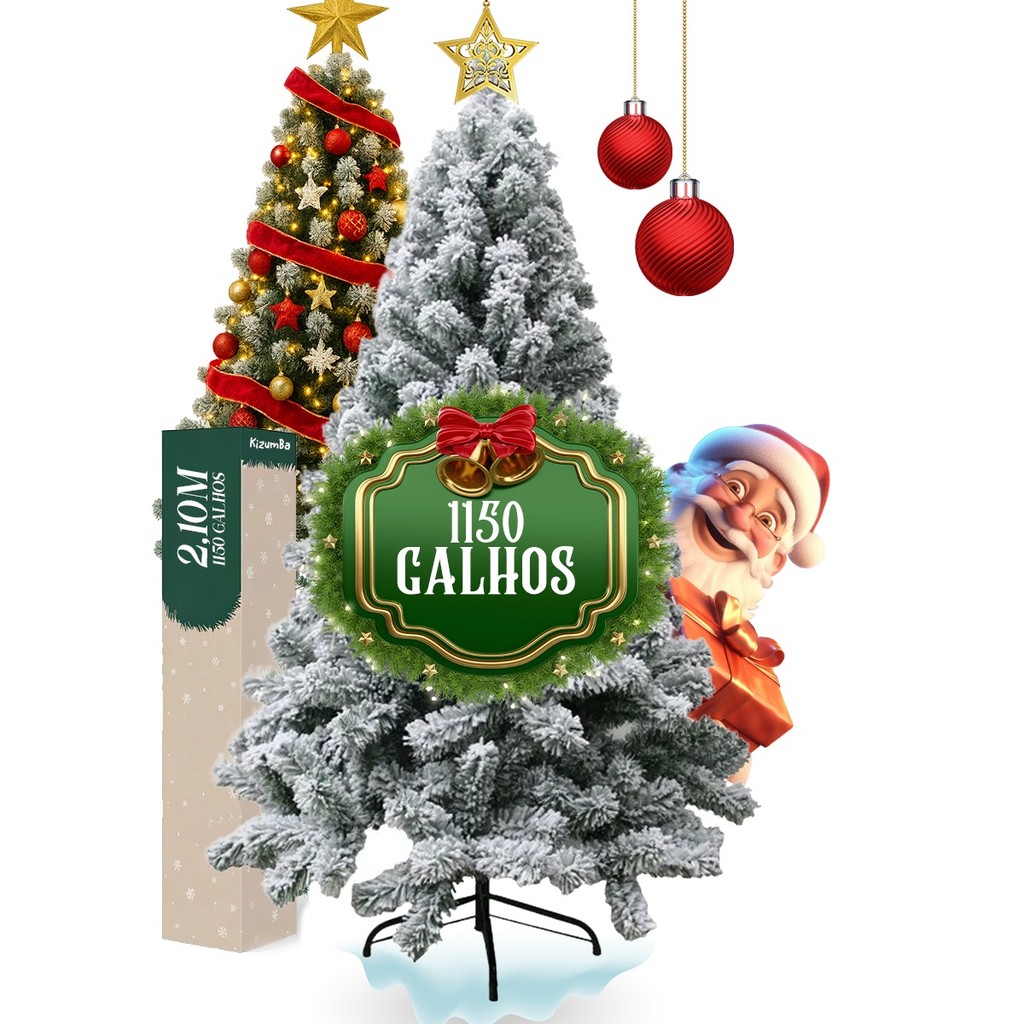 Árvore De Natal 2,10m Tradicional 1150 Galhos Verde Grande Pinheiro Canadense Luxo Cheia Decoração Papai Noel Nevada Pre em Oferta na Shopee