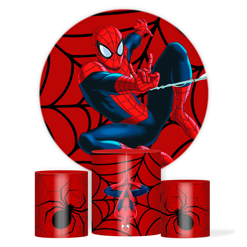 Capa Paineis de Festa Veste Fácil Redondo+ Cilindros Sublimados Tema Homem Aranha Herói ! ! !> em Oferta na Shopee