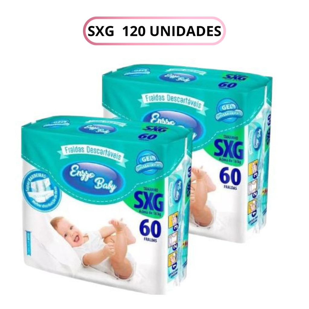 Kit 2 Pacotes Fralda Infantil Enzzo Baby SXG +16kg 60un cada - Total 120un em Oferta na Shopee