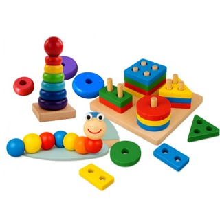 Kit 3 Brinquedos Educativo Montessori de Madeira - Formas Geométricas Pedagógicos Infantil em Oferta na Shopee
