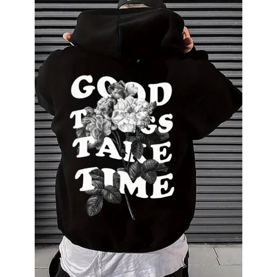 Blusa Moletom Good Things Take Time Unissex Camisa - Hoodie Estampado Rosas Qualidade