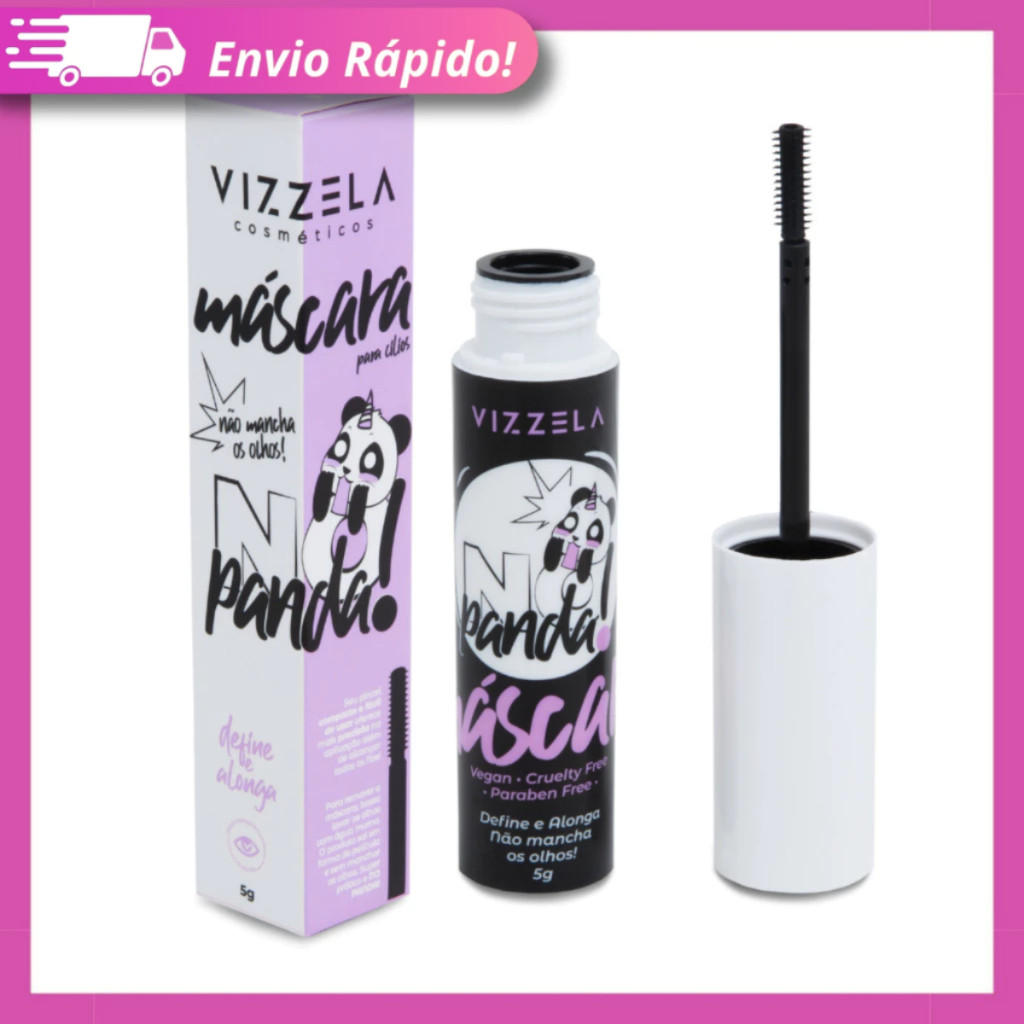 Máscara de Cílios Rímel No Panda Vizzela Alonga Volumão 5g Preto Vegano