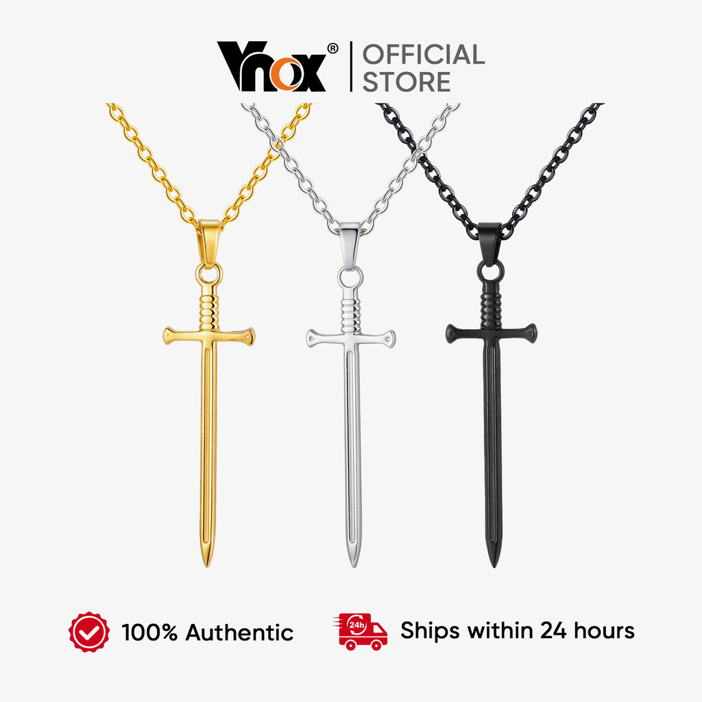 Vnox Masculino Punk Rock Cruz Espada Pingente Colar Resistente À Ferrugem Vintage Gótico Hip-Hop Acessórios em Oferta na Shopee